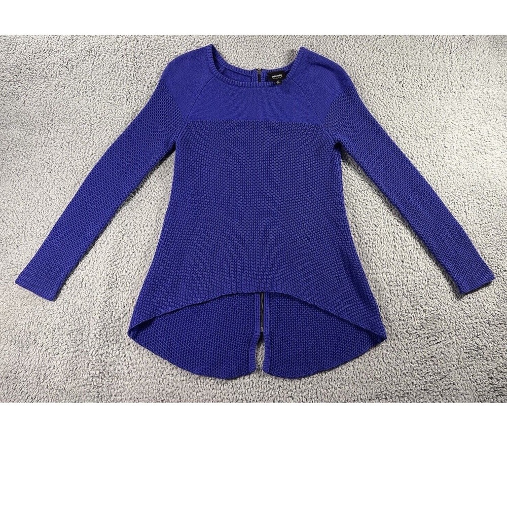 Nicole Miller Sweater Women M Purple Knit High Low Back Zip Boho Cottage Whimsy‎